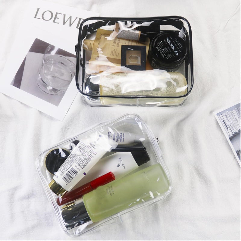 Tergy 20 Packs Clear Cosmetics Bags for Women Men Waterproof Toiletry Bags PVC Makeup Bags Organizer Case with Zipper for Travel Bathroom (Black&White) - Image 3